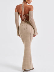 Sexy Backless Suspender Slim Graceful Hollow Long Sleeve Dress InsStreet