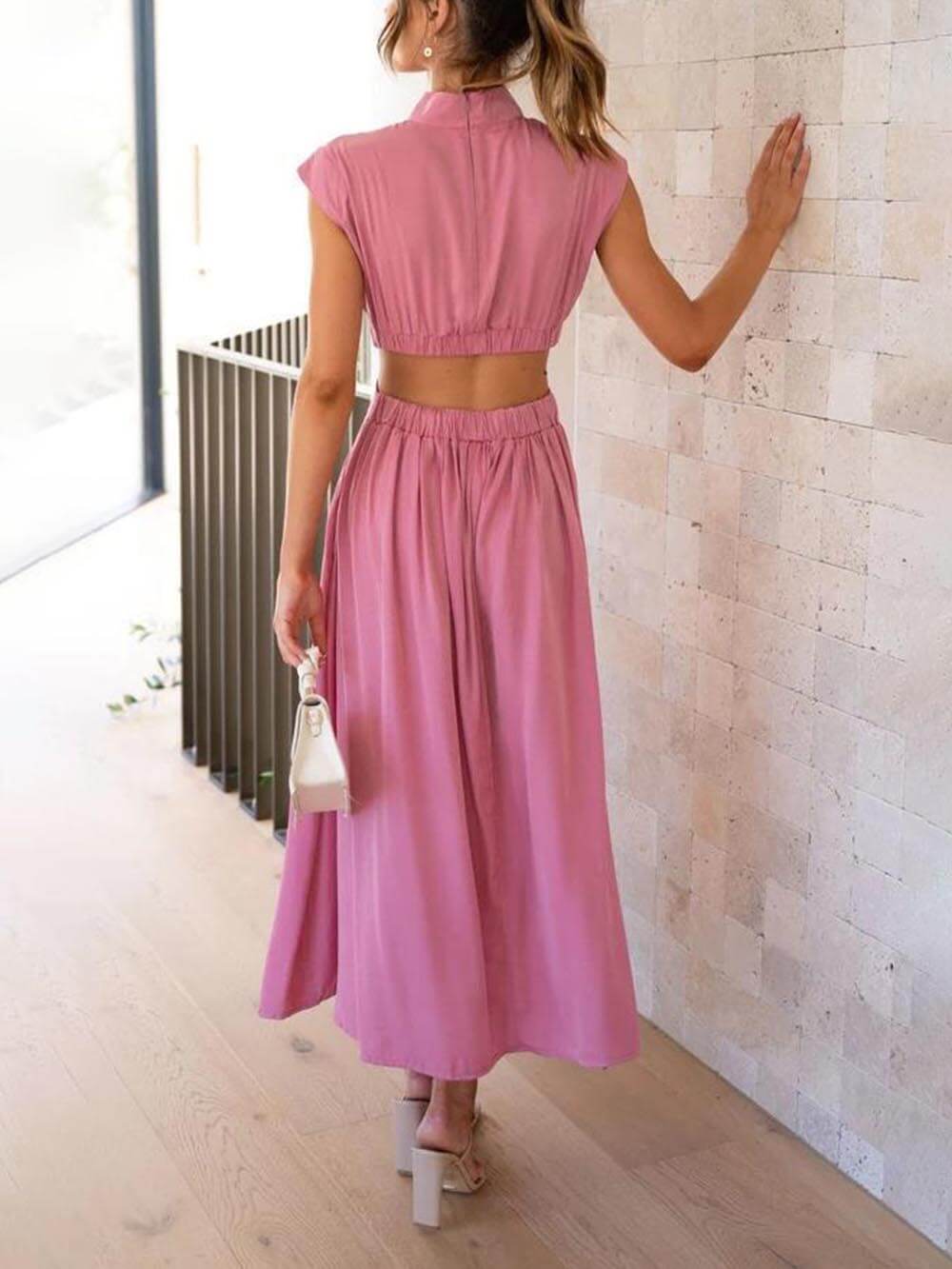 Cutout Waist Pocketed Charming Vacation Midi Dress InsStreet