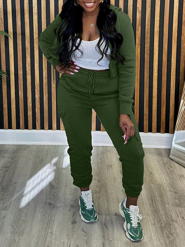 Zip-Front Hoodie & Cargo Jogger Pants set Ins Street