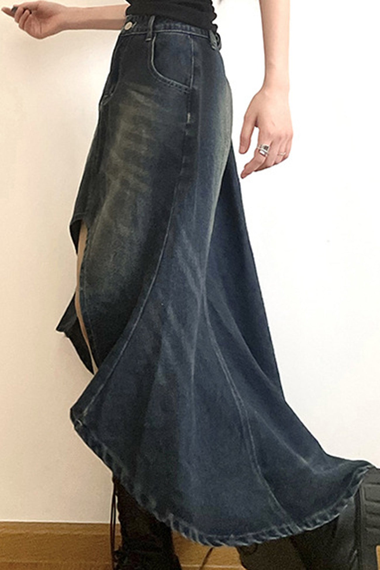 with Irregular Skirt Denim Distressed High Rise Wash InsStreet