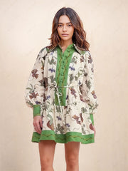 Unique Print Color Match Graceful Balloon Sleeve Shirt Mini Dress InsStreet