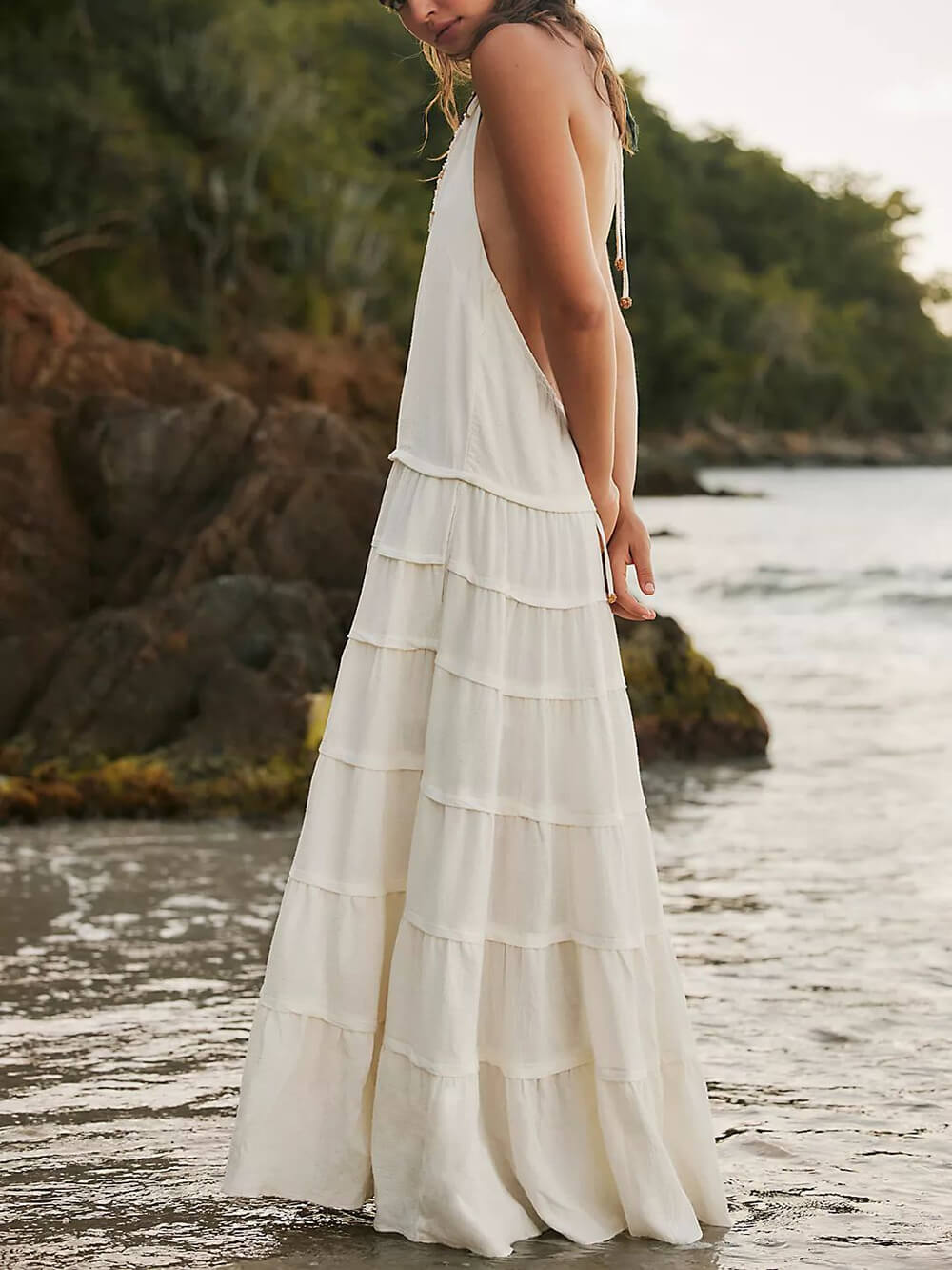 Somewhere Sunny Strappy Hanging Graceful Neck Drop-Waist Maxi Dress InsStreet