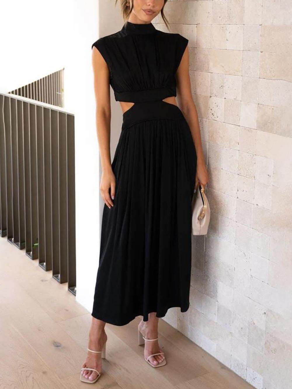 Cutout Waist Pocketed Charming Vacation Midi Dress InsStreet