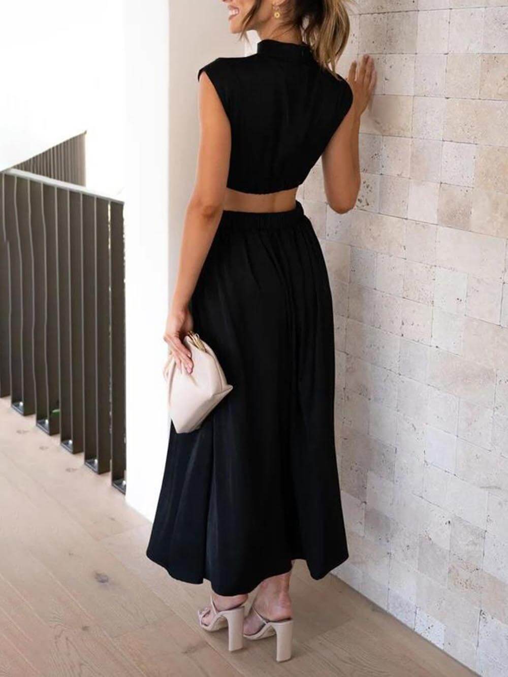 Cutout Waist Pocketed Charming Vacation Midi Dress InsStreet