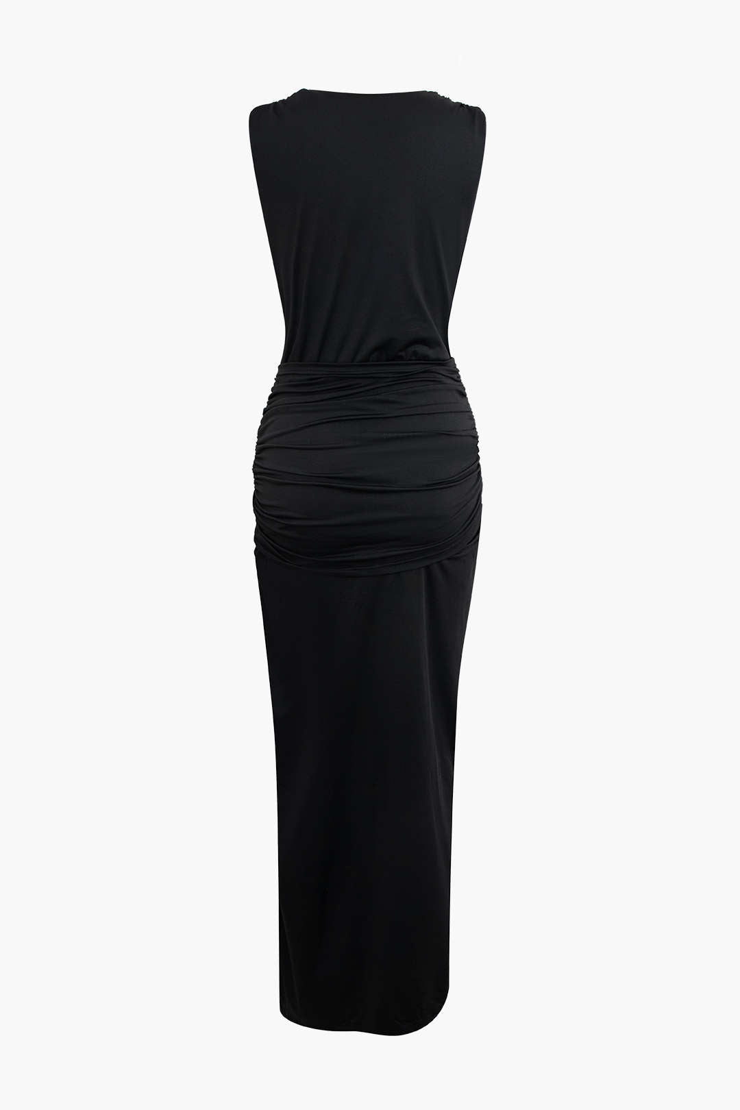 Wrap Ruched Slit Deep Graceful V-neck Sleeveless Maxi Dress InsStreet