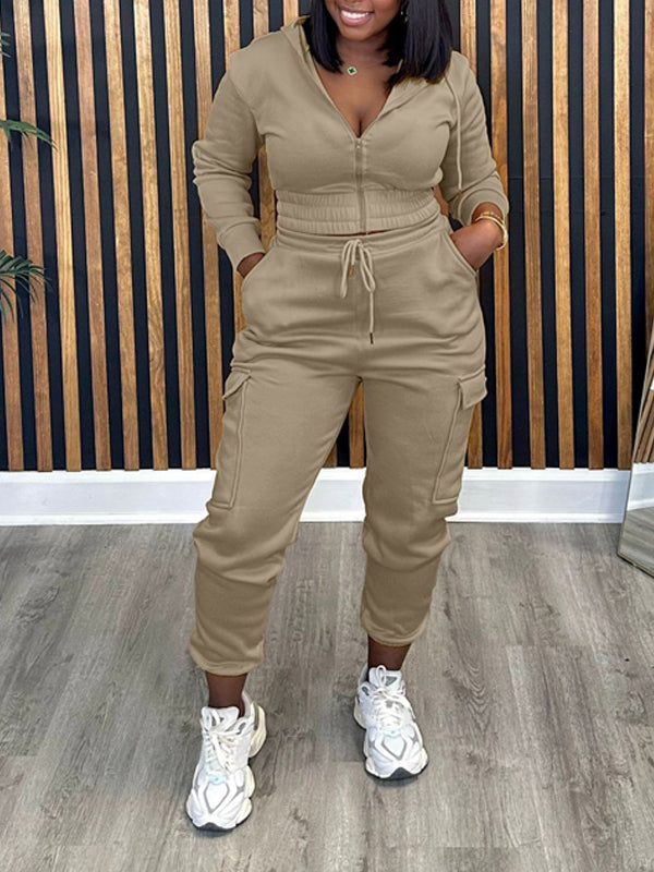 Zip-Front Hoodie & Cargo Jogger Pants set Ins Street