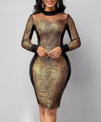 Sexy Night Party Long Sleeve Patchwork Bodycon Midi Dress InsStreet