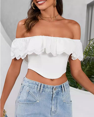 Taine Off The Shoulder Scalloped Crop Top - White Ins Street