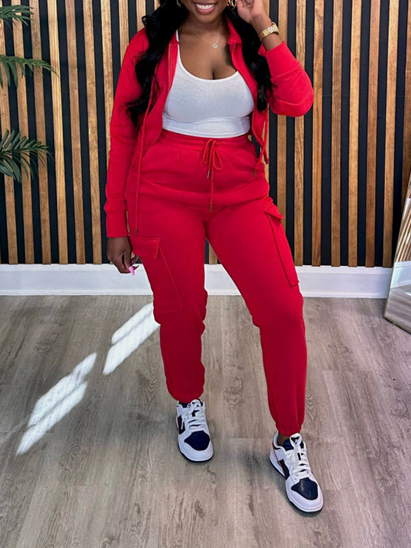 Zip-Front Hoodie & Cargo Jogger Pants set Ins Street