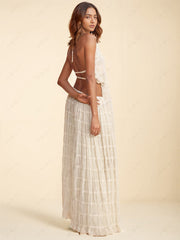 Charm Pleated Drawstring Charming Waist Tiered Maxi Skirt InsStreet