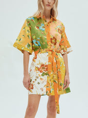 Unique contrasting floral Charming print mini dress InsStreet