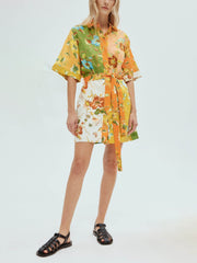 Unique contrasting floral Charming print mini dress InsStreet