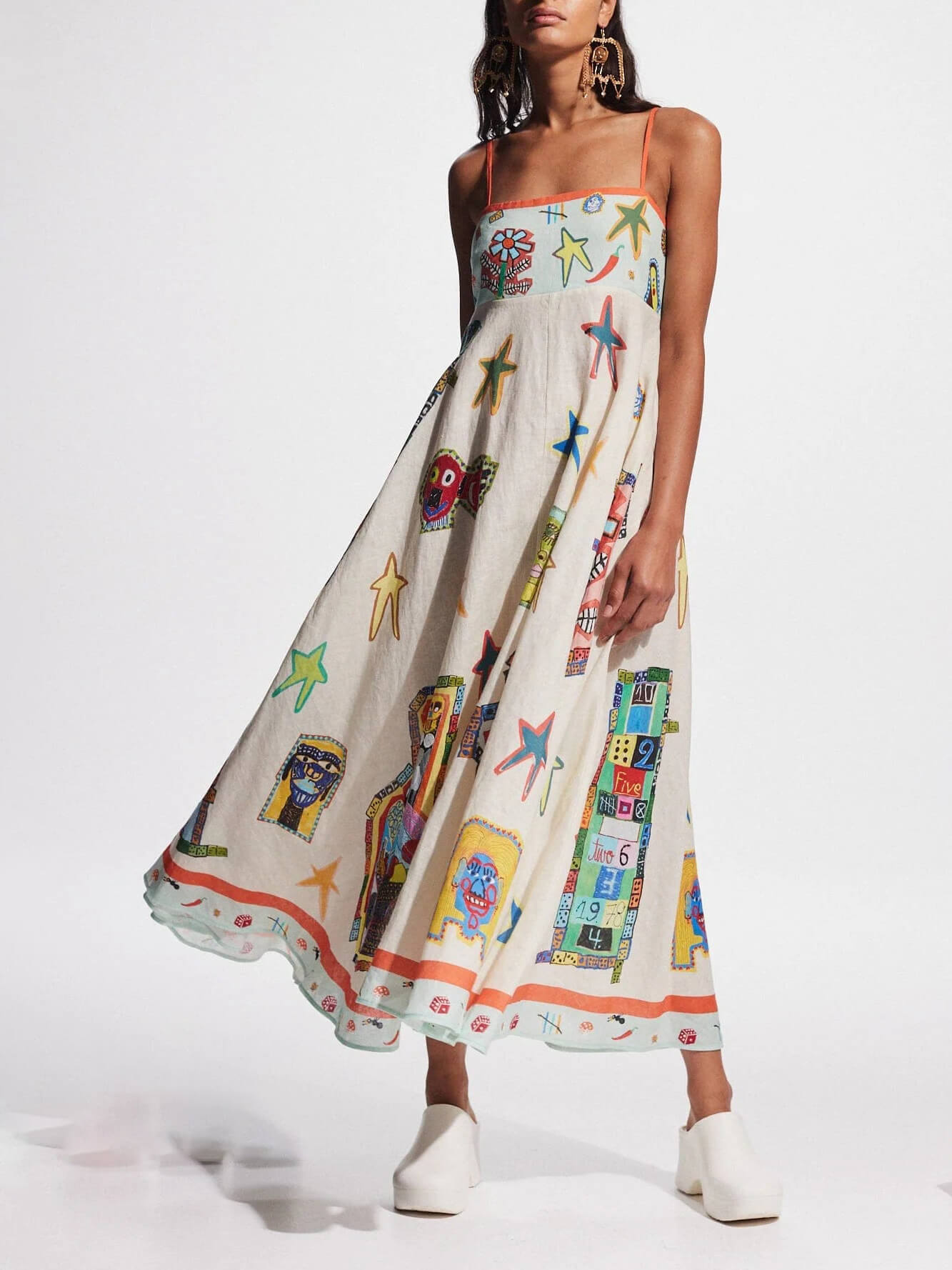 Unique Graffiti Print Suspenders Graceful Long Swing Midi Dress InsStreet