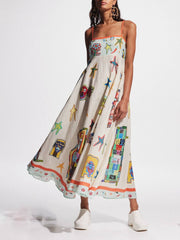 Unique Graffiti Print Suspenders Graceful Long Swing Midi Dress InsStreet