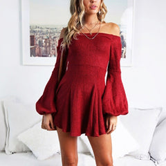 Off Shoulder Long Sleeve Slash Neck Sexy Mini Dress InsStreet