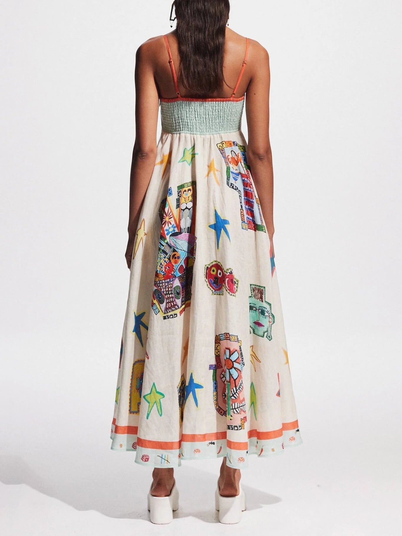 Unique Graffiti Print Suspenders Graceful Long Swing Midi Dress InsStreet