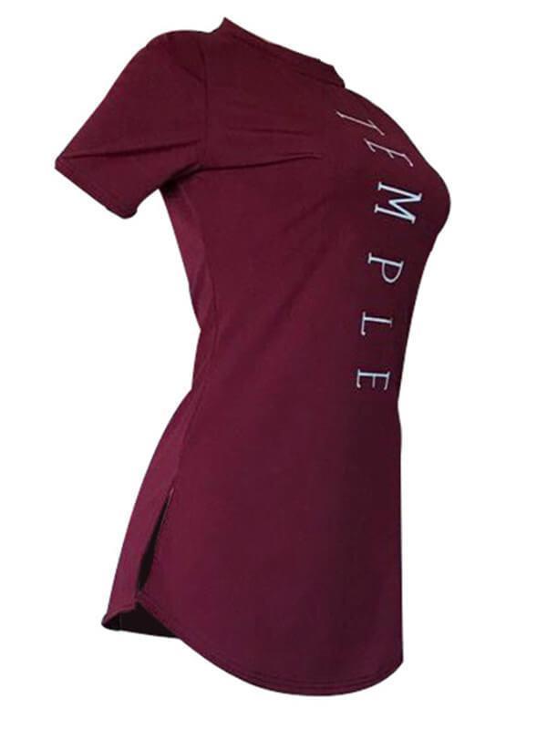 Side-Slit Slogan T-shirt Ins Street