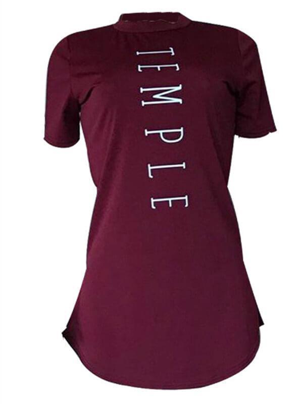 Side-Slit Slogan T-shirt Ins Street