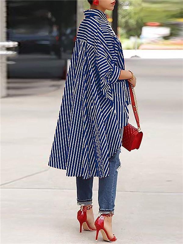 Stripe High-Low Shirt Ins Street