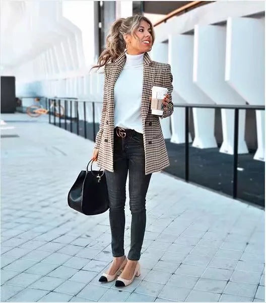 Marketplace Pocketed Houndstooth Blazer Ins Street