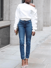 One Shoulder Button Sleeve Top Ins Street