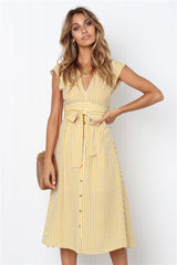 Radiant Striped Drawstring Maxi Dress Ins Street