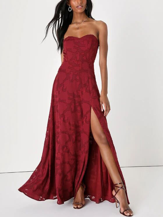 Evening Gown Strapless Slim Graceful Fit Slit Maxi Dress InsStreet