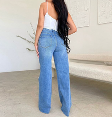 Killing 'Em Softly Distressed Side Split Jeans - Light Blue Wash