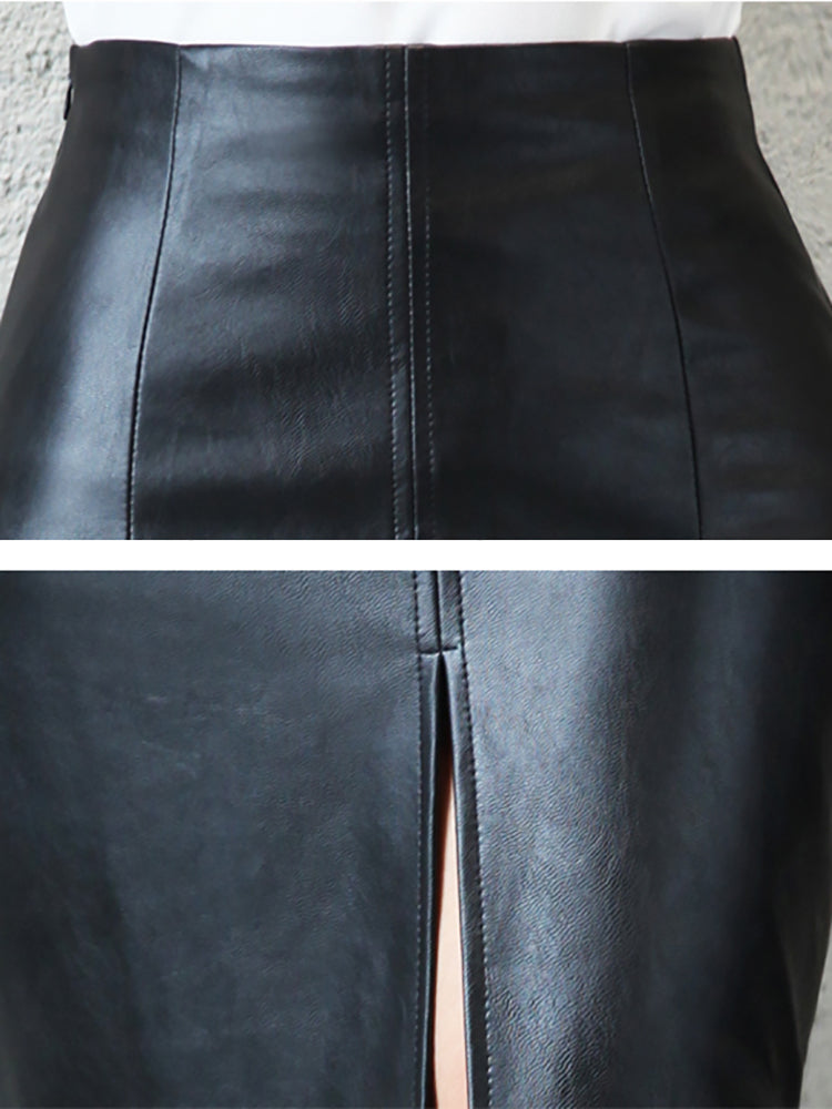 Office Lady Black PU Leather Skirt InsStreet