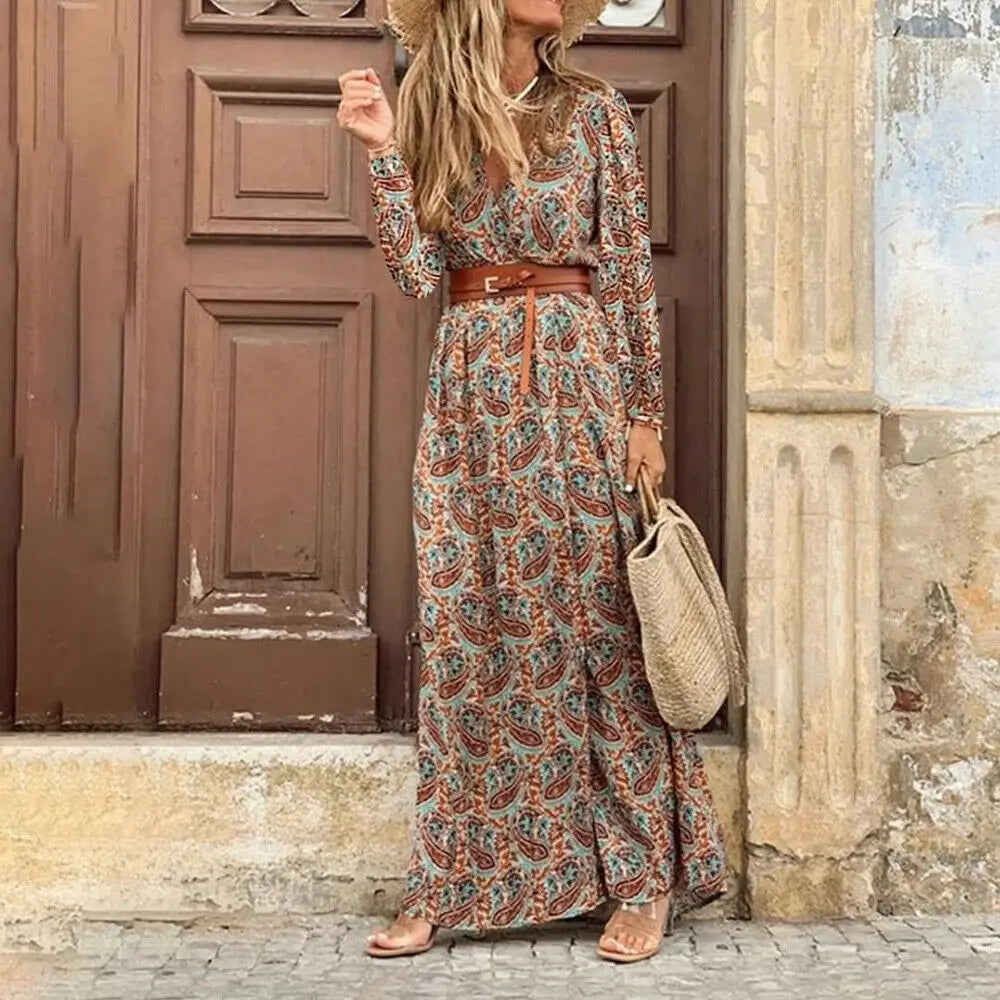 Autumn Female Short Sleeve Sexy High Split Maxi Boho Dress InsStreet