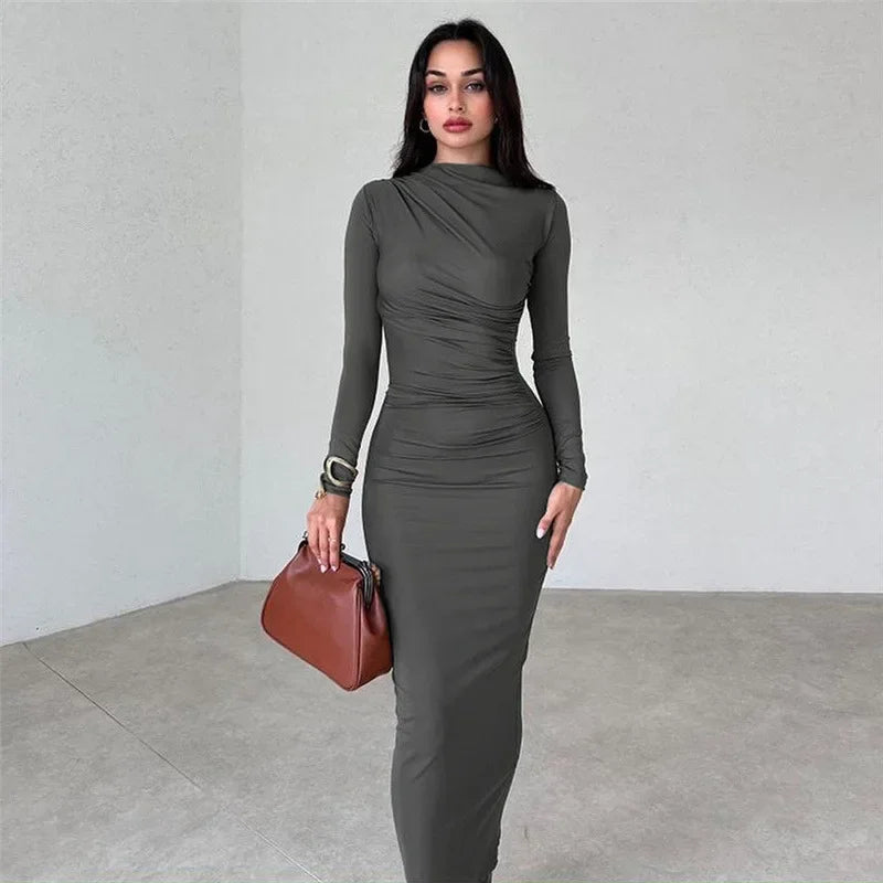 Ruched Long Bodycon Maxi Dress InsStreet