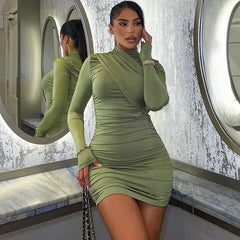 Fashion Ruched Bodycon Long Sleeve Club Mini Dress InsStreet