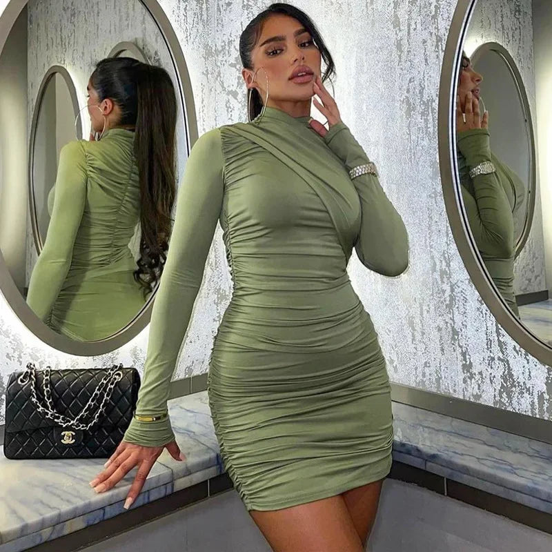 Fashion Ruched Bodycon Long Sleeve Club Mini Dress InsStreet