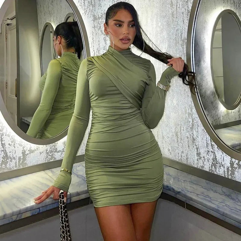 Fashion Ruched Bodycon Long Sleeve Club Mini Dress InsStreet