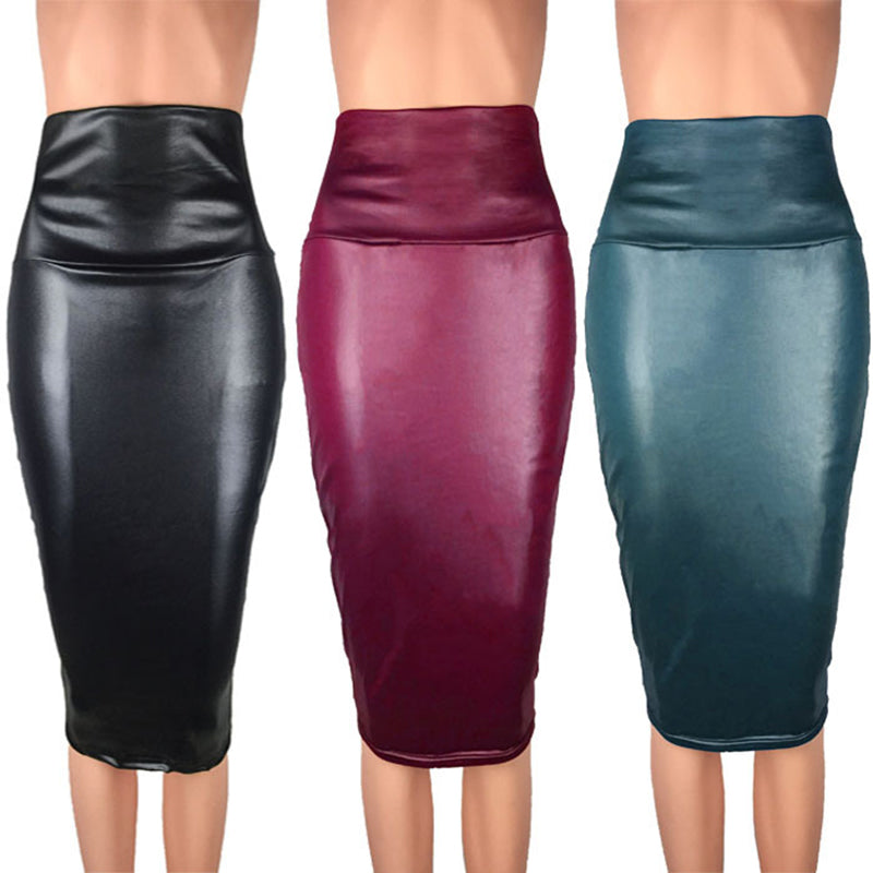 PU Leather Elegant Pencil Midi Skirts InsStreet