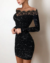 Sequin Sheer Mesh Glitter Long Sleeve Party Dress InsStreet