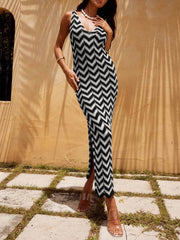 Summer V-Neck Striped Crochet Graceful Slit Sexy Maxi Dress InsStreet