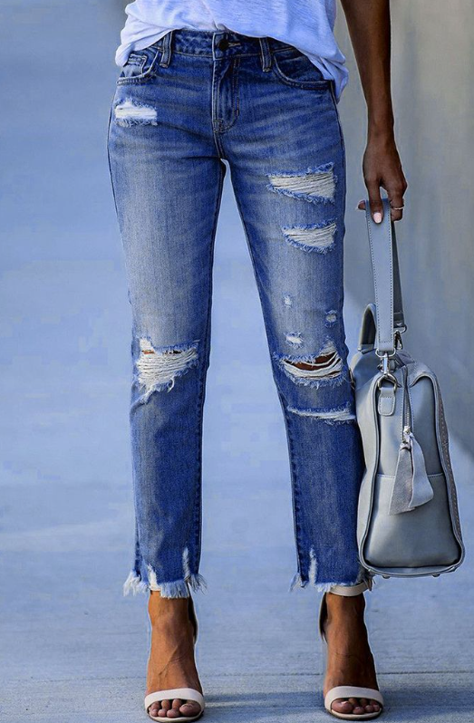 Statement High Rise Distressed Denim Ins Street