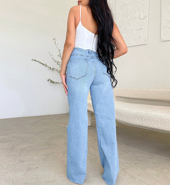 Killing 'Em Softly Distressed Side Split Jeans - Light Blue Wash