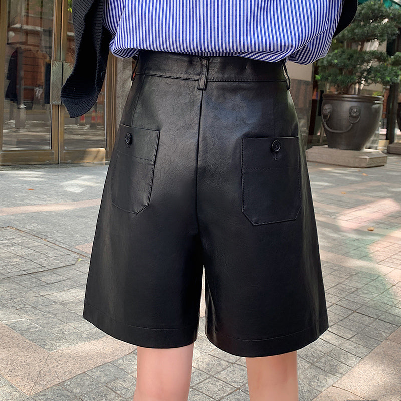 Back Buttons Fashion PU Leather Shorts InsStreet