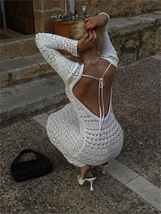 Backless Up Knit Crochet Beach Long Maxi Dress InsStreet