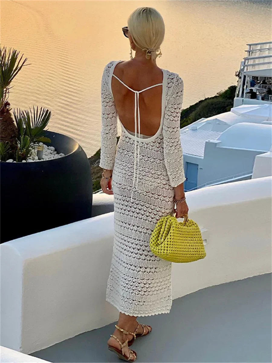 Backless Up Knit Crochet Beach Long Maxi Dress InsStreet