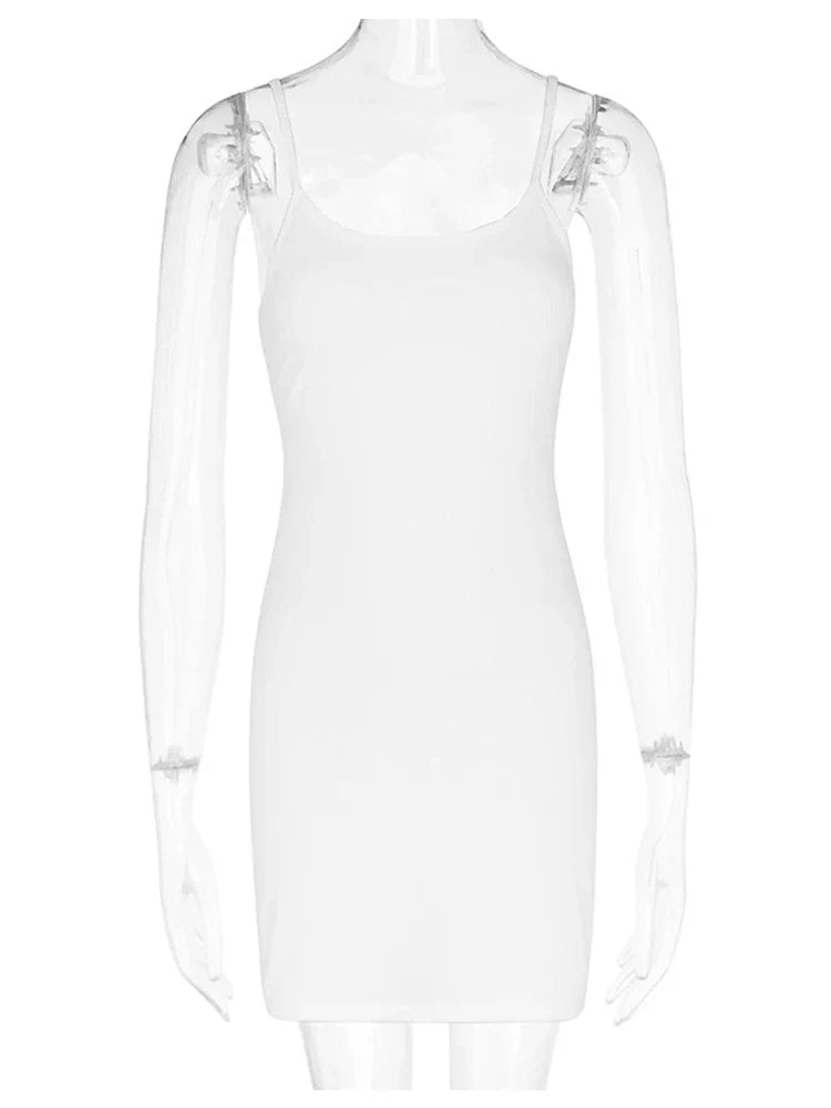 White Spaghetti Strap Sleeveless A-Line Mini Dress InsStreet