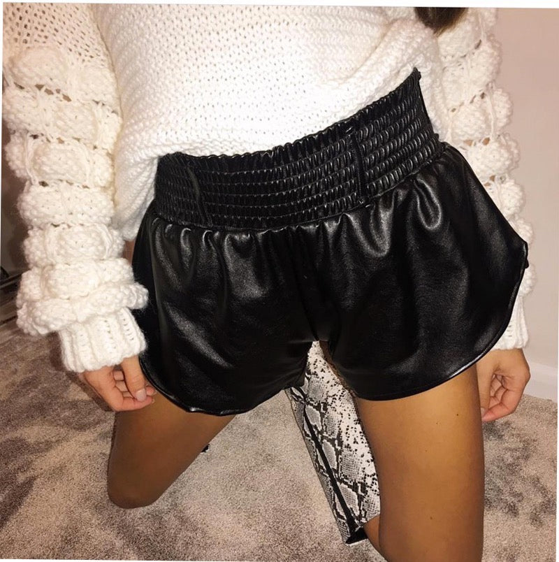 BlackFaux Leather Biker Shorts InsStreet