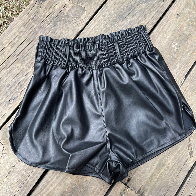 BlackFaux Leather Biker Shorts InsStreet