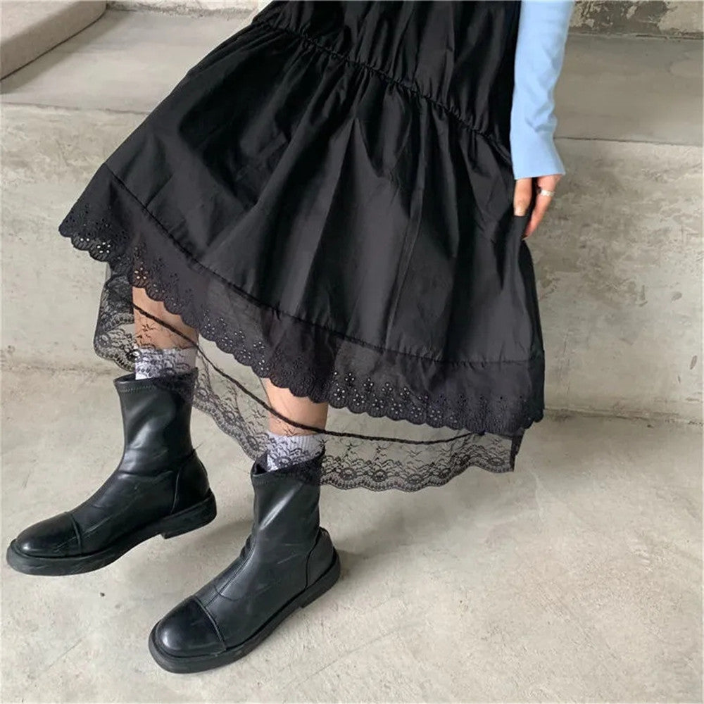 Black Gothic Lace Stitching Irregular Pleated Skirt InsStreet