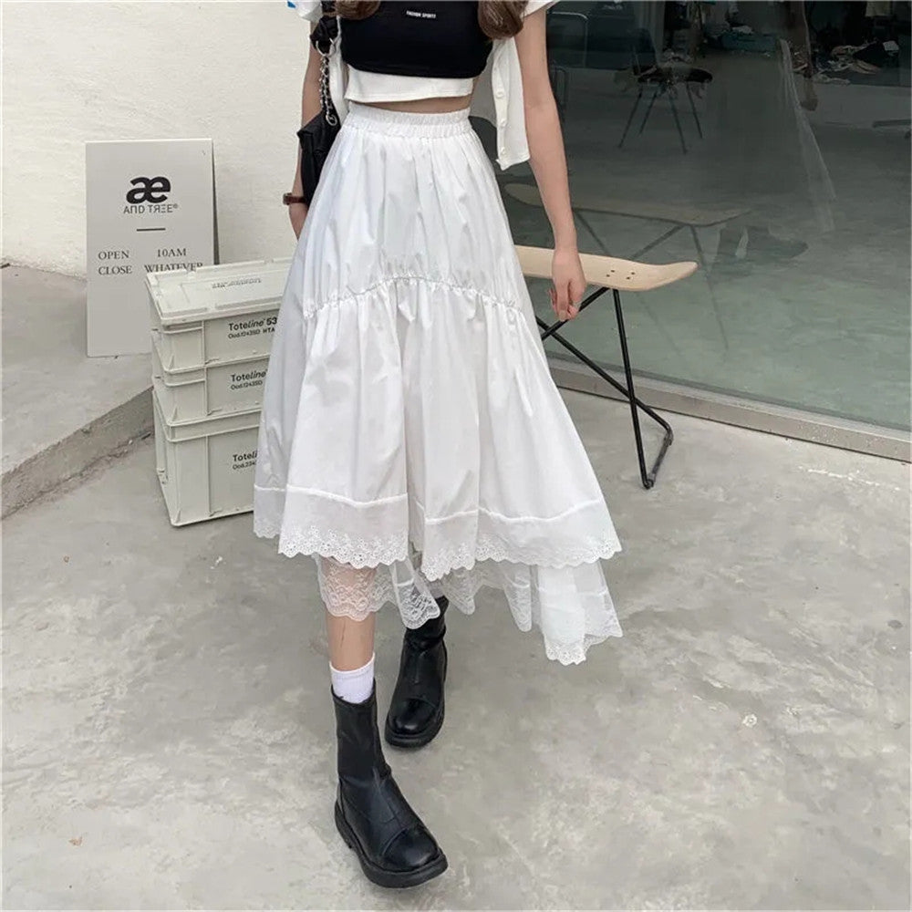 Black Gothic Lace Stitching Irregular Pleated Skirt InsStreet