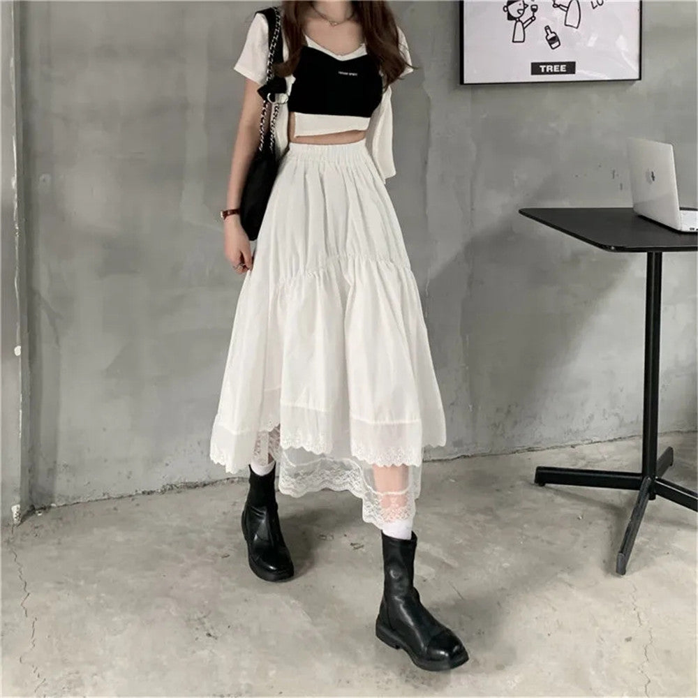 Black Gothic Lace Stitching Irregular Pleated Skirt InsStreet