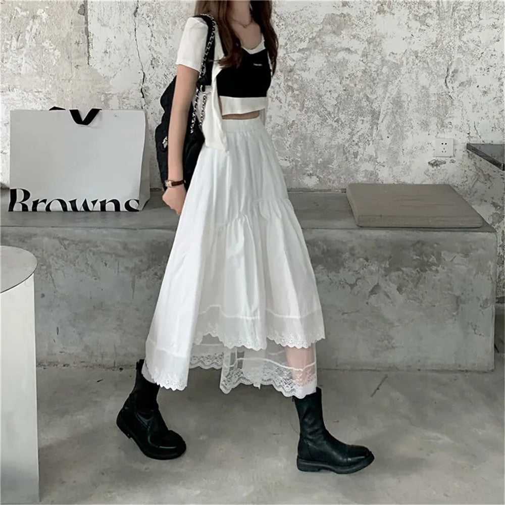 Black Gothic Lace Stitching Irregular Pleated Skirt InsStreet