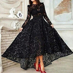 Black Long Sleeves Tea Length Lace Elegant Evening Gown InsStreet